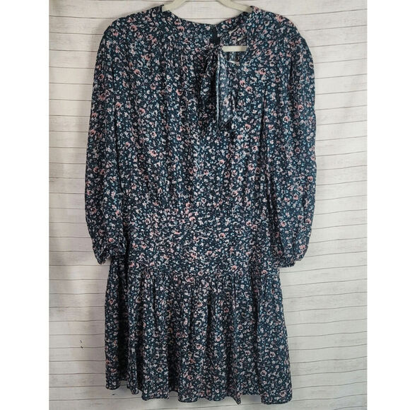 Shoshanna Colten Tie-Neck Blouson Dress in Pine/Blush, sz 12 - Picture 1 of 16